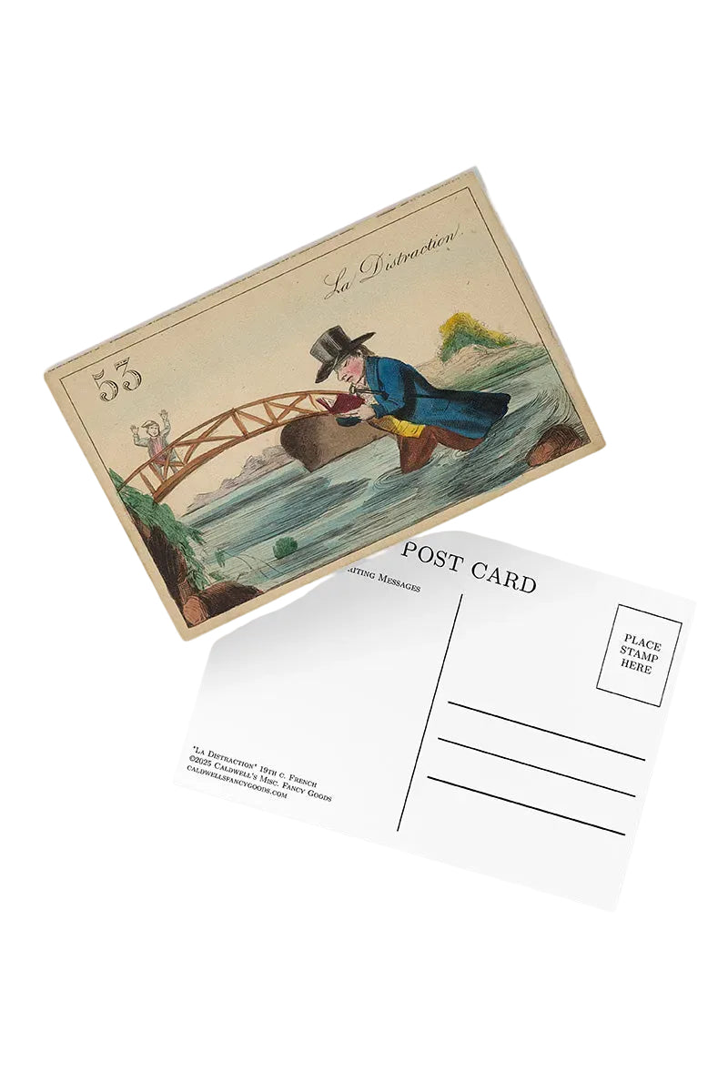 Front and back of antique inspired postcard designed by Heather Caldwell, founder of Caldwell’s Miscellaneous Fancy Goods