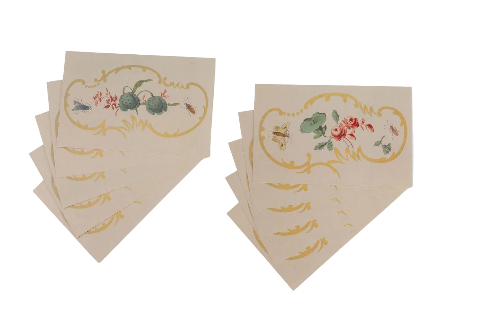 Set of postcards with floral designs on a white background