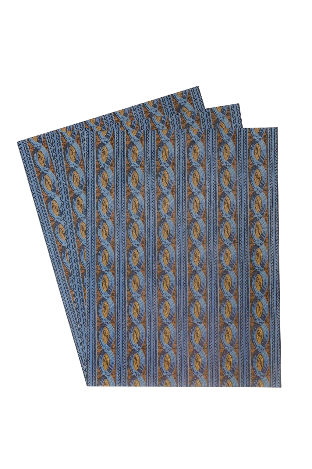Set of decorative wrapping paper sheets with blue wallpaper designs on a white background