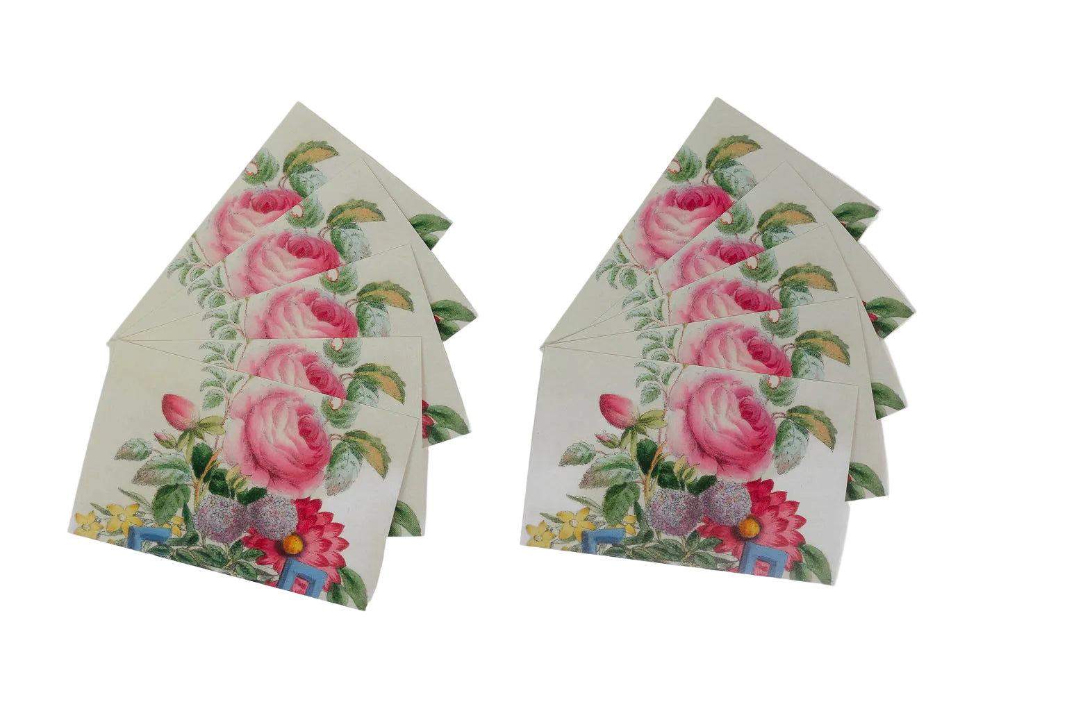 Set of floral postcards with pink roses on a white background