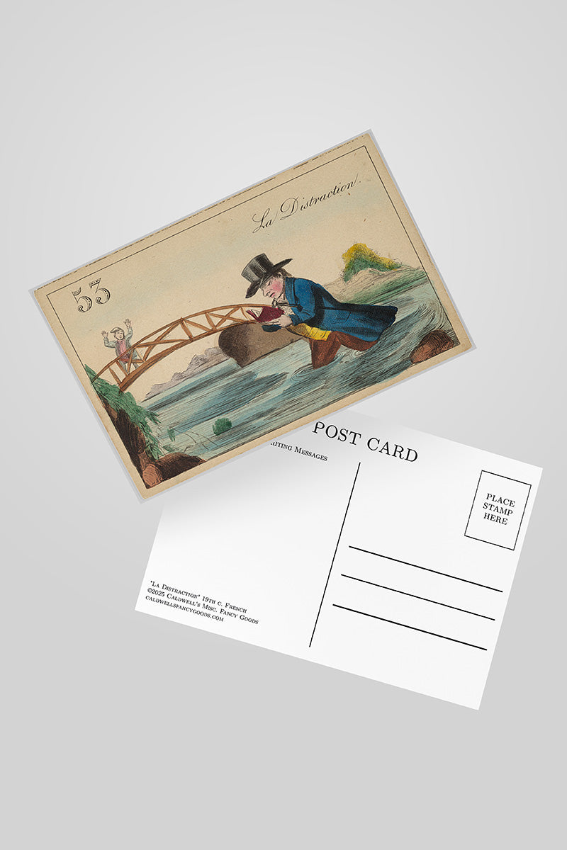 Front and back of antique inspired postcard designed by Heather Caldwell, founder of Caldwell’s Miscellaneous Fancy Goods 